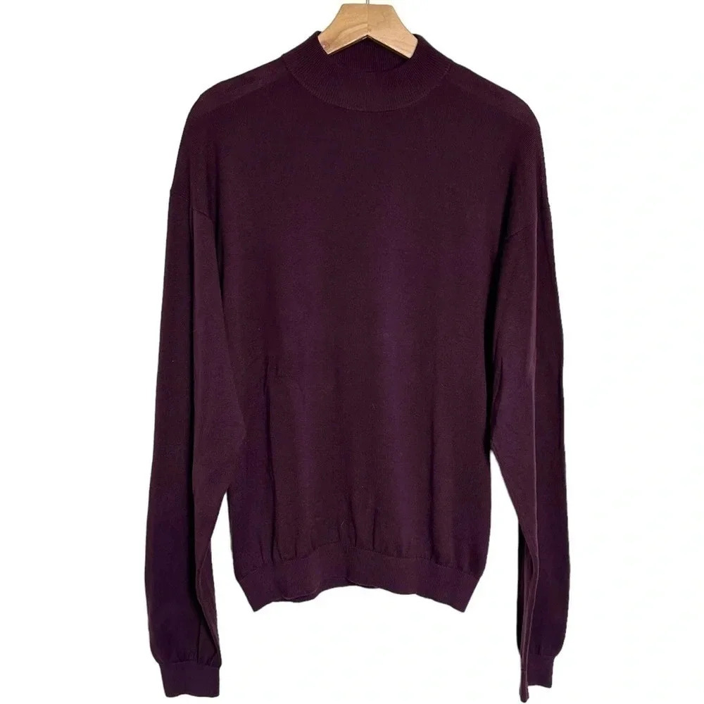 Baracuta men's L burgundy silk cotton blend mock turtleneck lightweight‎ sweater